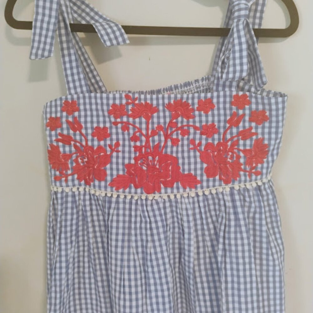 THML Blue Gingham Floral Embroidered Tank Top in Size M